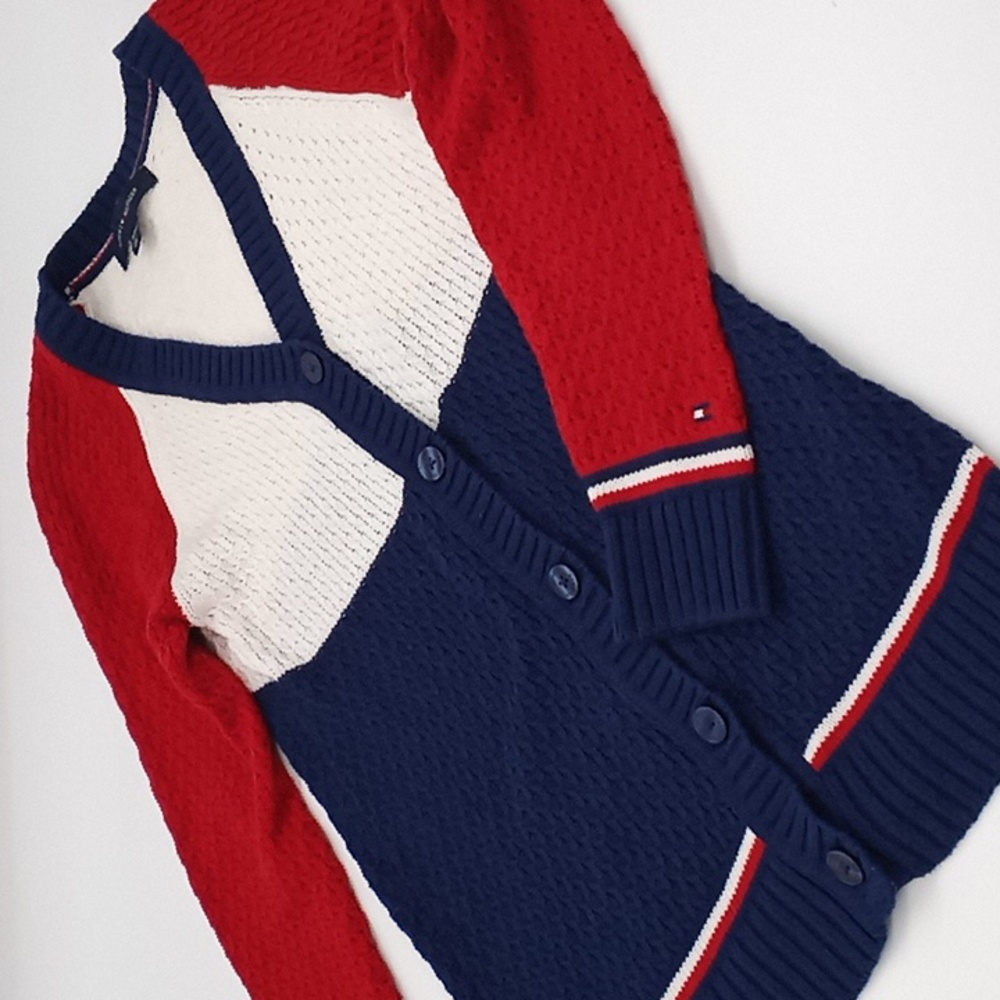 Tommy Hilfiger Girls Color Block Button Front Cardigan Sweater M (8/10)